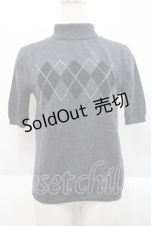 画像: INGEBORG / アーガイル半袖ニットトップス 3(サイズ9号) グレー I-25-10-18-016-LO-TO-SA-ZI