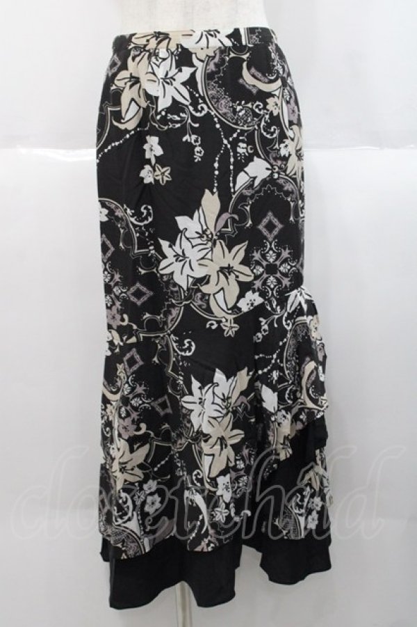 画像1: INGEBORG / セットアップスカート  ゆり柄黒白 I-25-10-18-068-LO-SK-SA-ZI (1)