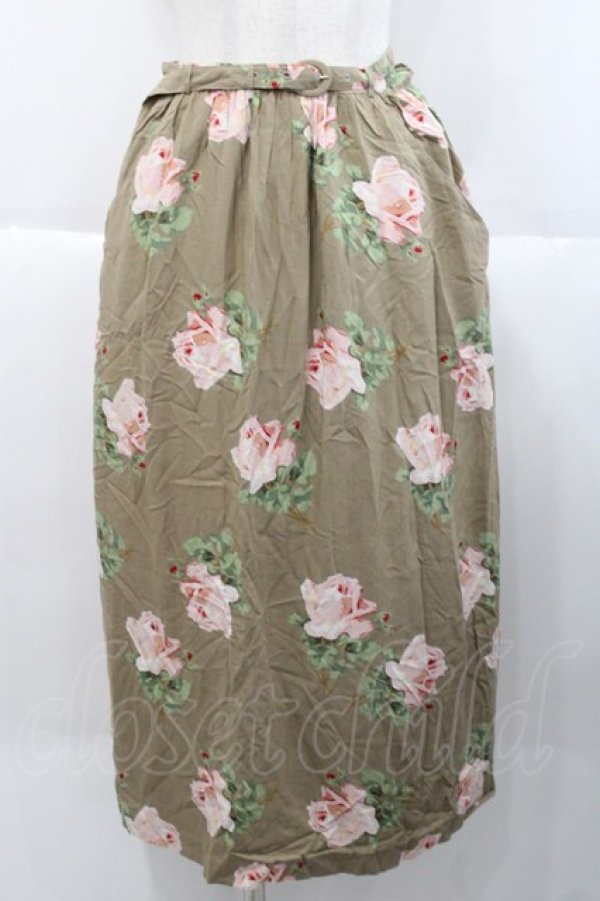 画像1: INGEBORG / 朝露薔薇柄スカート  オリーブ I-25-10-18-087-LO-SK-SA-ZS (1)