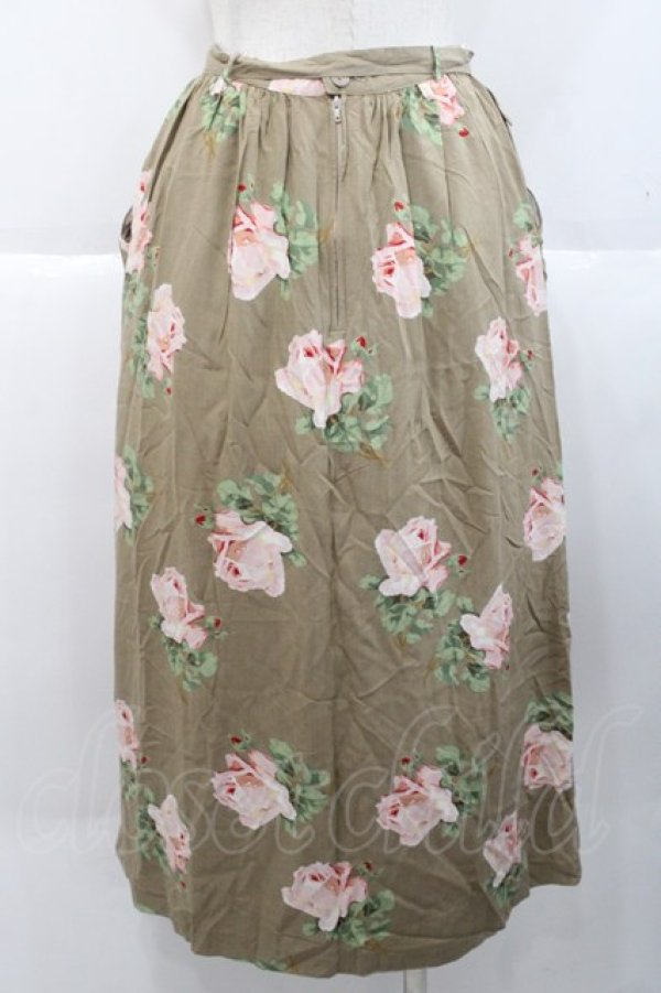 画像2: INGEBORG / 朝露薔薇柄スカート  オリーブ I-25-10-18-087-LO-SK-SA-ZS (2)