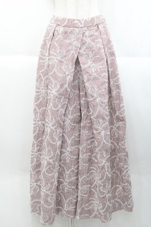 画像: PINK HOUSE / ストライプアイレットリボン刺繍ワイドパンツ 3サイズ(9号) バーガンディ I-25-10-18-088-LO-PA-SA-ZI