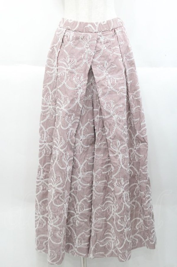 画像1: PINK HOUSE / ストライプアイレットリボン刺繍ワイドパンツ 3サイズ(9号) バーガンディ I-25-10-18-088-LO-PA-SA-ZT0108B (1)