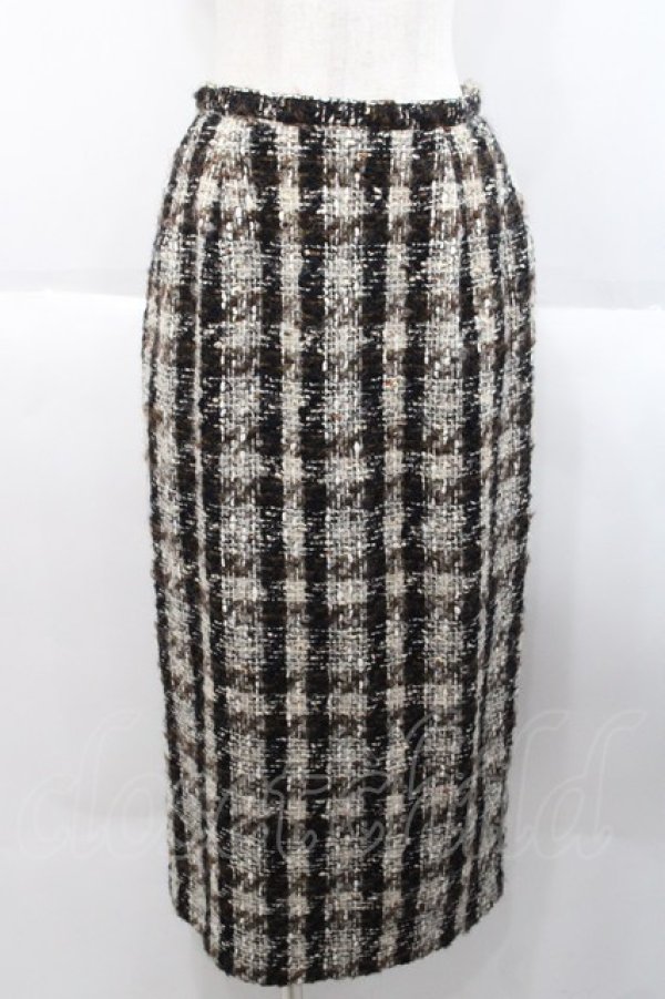 画像1: INGEBORG / ツイードペンシルスカート M ブラウン I-25-10-18-096-LO-SK-SA-ZI (1)