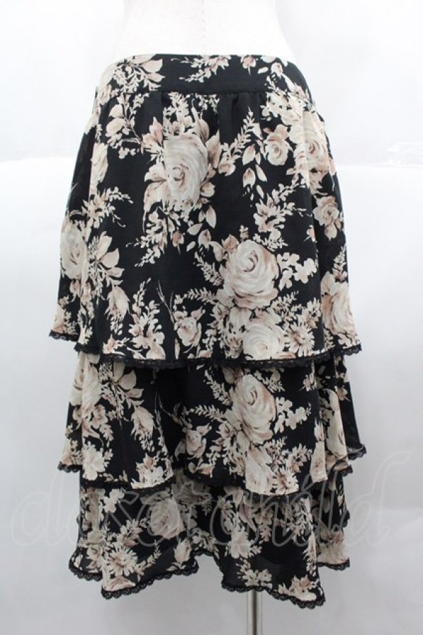 画像2: INGEBORG / ローズ柄2段フリルスカート 11 黒 I-25-10-18-116-LO-SK-SA-ZI (2)