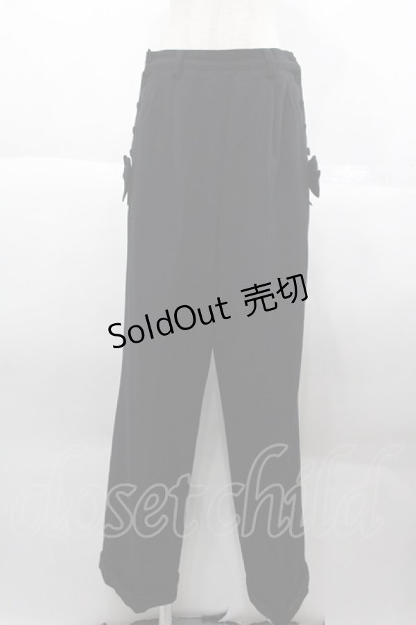 画像1: INGEBORG / サイドリボンボタンパンツ M 黒 I-25-10-18-119-LO-PA-SA-ZS (1)