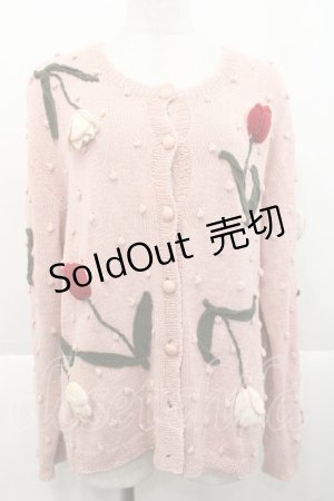 画像: PINK HOUSE / チューリップモチーフ付きカーディガン  ピンク I-25-10-18-027-LO-TO-SA-ZI