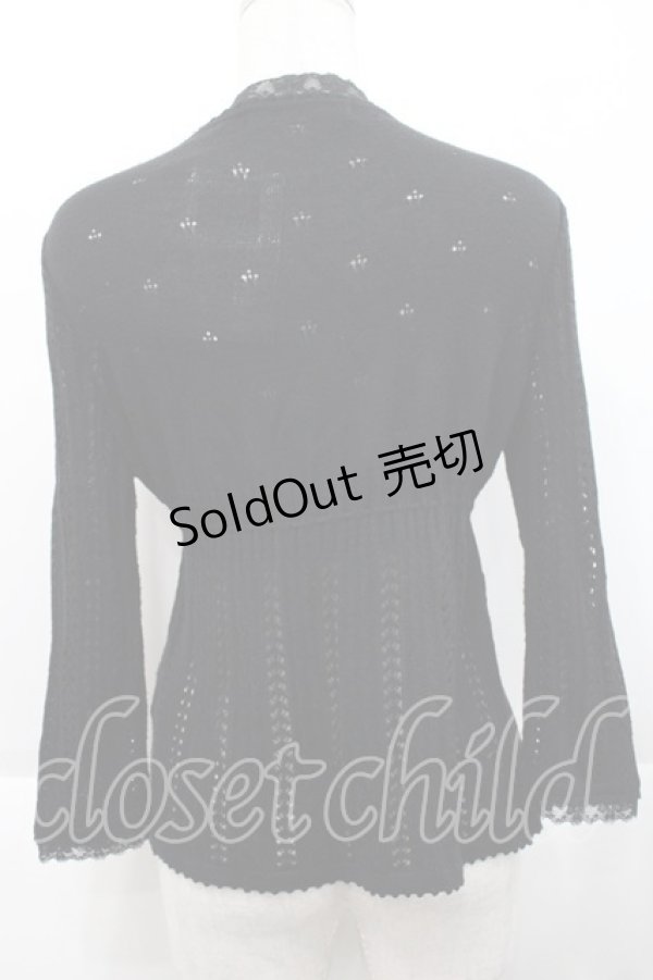 画像2: PINK HOUSE / 胸元切替五分袖カーディガン L ブラック I-25-10-18-028-LO-TO-SA-ZI (2)