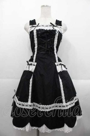 画像: BABY,THE STARS SHINE BRIGHT / 裾スカラップジャンパースカート  黒Ｘ白 I-25-10-21-038-BA-SK-SA-ZI