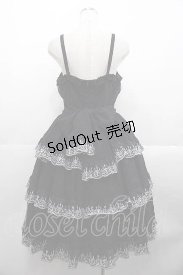 画像2: Moi-meme-Moitie / シャンデリアレース3段ティアードジャンパースカート  黒Ｘ白 I-25-10-21-057-MO-OP-SA-ZI (2)