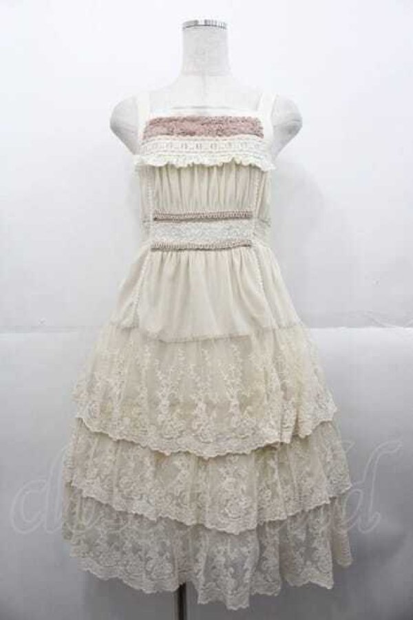 画像1: OZZ ANGELO / レース3段ジャンパースカート  アイボリー I-25-10-21-061-OO-OP-SA-ZI (1)