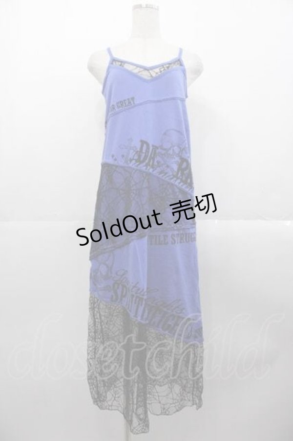 画像1: GHOST of HARLEM / 蜘蛛の巣レース切替キャミカットワンピース  青Ｘ黒 I-25-10-21-063-GL-OP-SA-ZI (1)