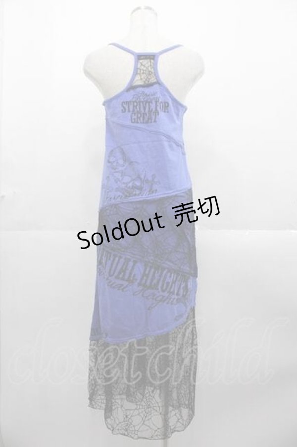 画像2: GHOST of HARLEM / 蜘蛛の巣レース切替キャミカットワンピース  青Ｘ黒 I-25-10-21-063-GL-OP-SA-ZI (2)