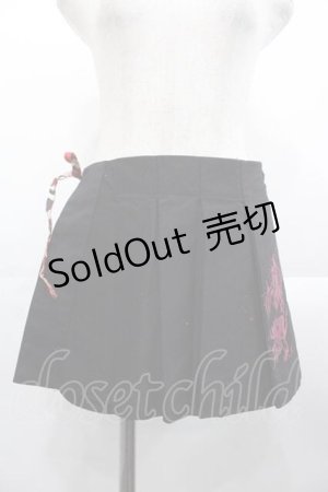 画像: gouk / 龍プリントプリーツ巻きスカート  黒Ｘ赤 I-25-10-21-074-GO-SK-SA-ZI