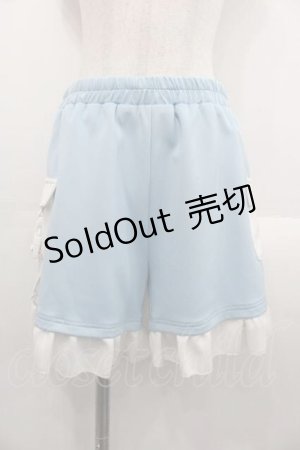 画像: THE SILHOUETTE / フリルジャージショートパンツ  サックスＸ白 I-25-10-21-083-LO-PA-SA-ZI