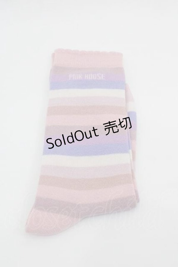 画像1: PINK HOUSE / ロゴ入りミックスボーダーソックス  ピンクＸラベンダー I-25-10-21-116-LO-ZA-SA-ZI (1)