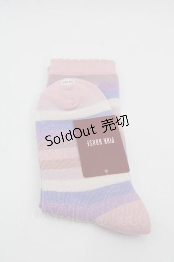 画像2: PINK HOUSE / ロゴ入りミックスボーダーソックス  ピンクＸラベンダー I-25-10-21-116-LO-ZA-SA-ZI (2)