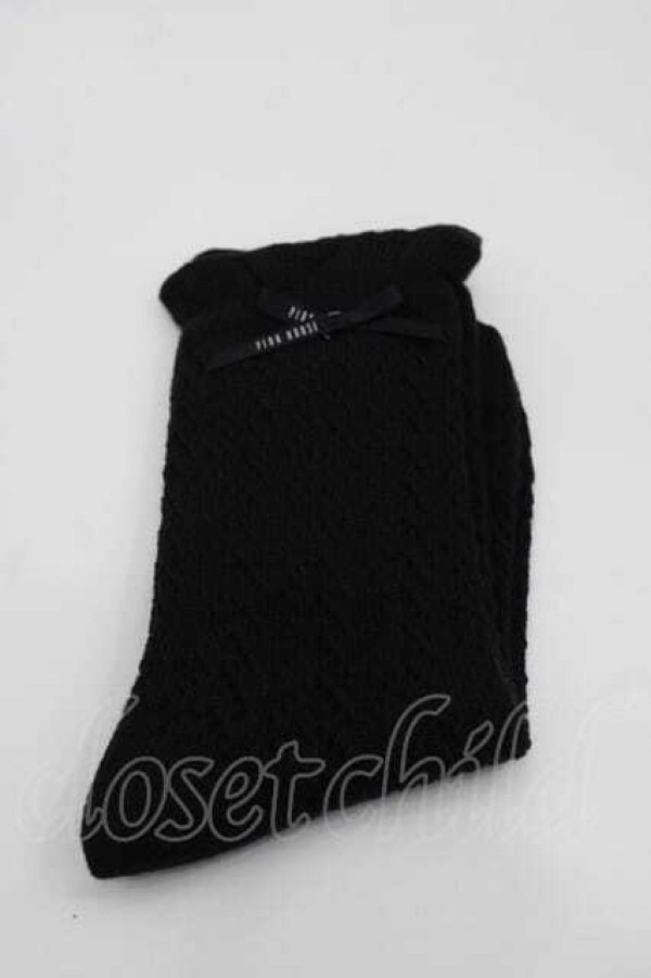 画像1: PINK HOUSE / 透かし柄ソックス  黒 I-25-10-21-121-LO-ZA-SA-ZI (1)