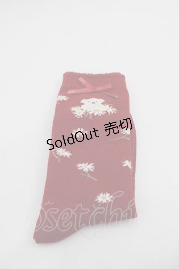 画像1: PINK HOUSE / スマイリーマーガレット柄ソックス  赤 I-25-10-21-125-LO-ZA-SA-ZI (1)