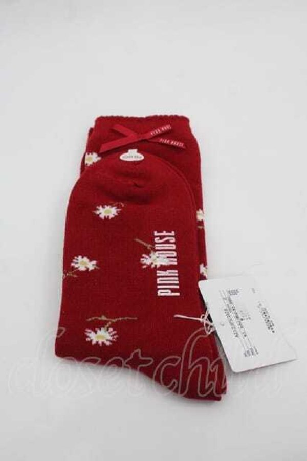 画像2: PINK HOUSE / スマイリーマーガレット柄ソックス  赤 I-25-10-21-125-LO-ZA-SA-ZI (2)