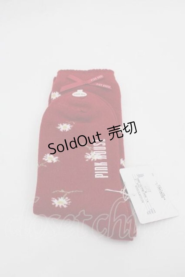画像2: PINK HOUSE / スマイリーマーガレット柄ソックス  赤 I-25-10-21-125-LO-ZA-SA-ZI (2)