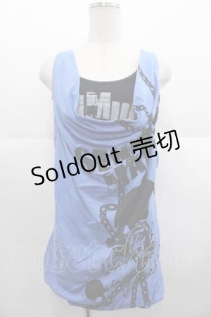 画像: GHOST of HARLEM / チェーンプリントノースリーブカットソー  青Ｘ黒 I-25-10-21-014-GL-TO-SA-ZI