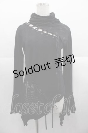 画像: h.naoto Blood / レースアップデザインハイネックカットソー  黒 I-25-10-21-015-HN-TO-SA-ZI