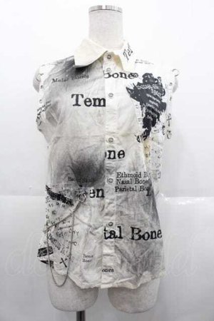 画像: h.ANARCHY / 英字プリントノースリーブシャツ  アイボリーＸ黒 I-25-10-21-020-HN-BL-SA-ZI