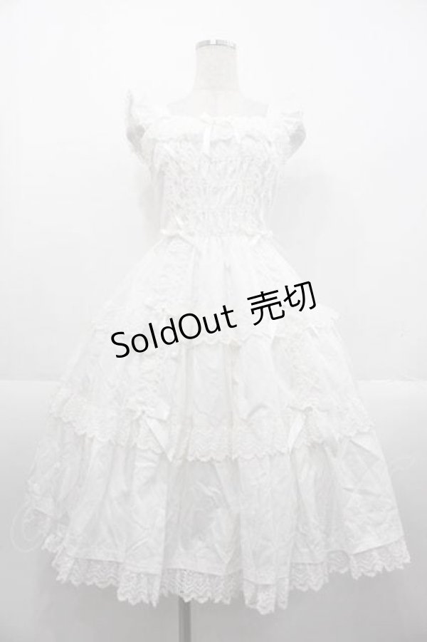 画像1: Angelic Pretty / Romanticティアードジャンパースカート  白 I-25-10-21-029-AP-OP-SA-ZI (1)