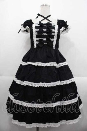 画像: BABY,THE STARS SHINE BRIGHT / リボンミルキーシュガージャンパースカート  黒Ｘ白 I-25-10-21-036-BA-OP-SA-ZI