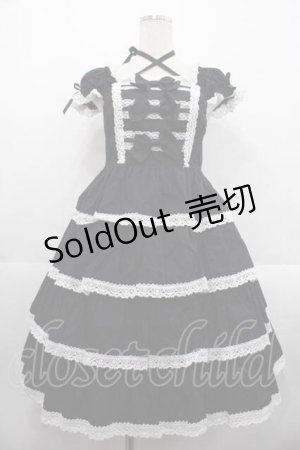 画像: BABY,THE STARS SHINE BRIGHT / リボンミルキーシュガージャンパースカート  黒Ｘ白 I-25-10-21-036-BA-OP-SA-ZI