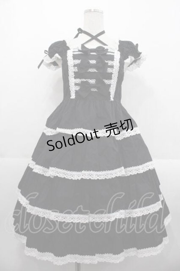 画像1: BABY,THE STARS SHINE BRIGHT / リボンミルキーシュガージャンパースカート  黒Ｘ白 I-25-10-21-036-BA-OP-SA-ZI (1)