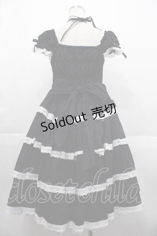 画像2: BABY,THE STARS SHINE BRIGHT / リボンミルキーシュガージャンパースカート  黒Ｘ白 I-25-10-21-036-BA-OP-SA-ZI (2)