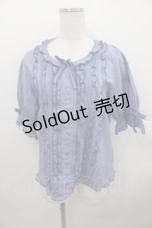 画像: PINK HOUSE / ピコフリルピンタック半袖ブラウス  ブルー I-25-10-24-066-LO-BL-SA-ZI