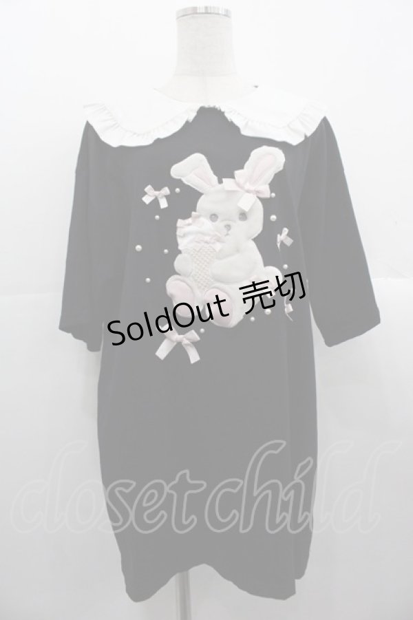 画像1: Honey Cinnamon / アイスリボンハニーちゃん襟付きTシャツ  黒Ｘ白 I-25-10-24-070-LO-TO-SA-ZI (1)