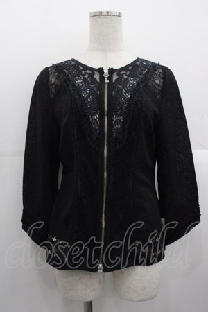 画像: Rozen Kavalier / レース切り替え透かし封ZIPカーディガン  黒 I-25-10-24-080-OO-TO-SA-ZI