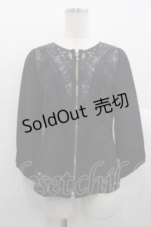 画像: Rozen Kavalier / レース切り替え透かし封ZIPカーディガン  黒 I-25-10-24-080-OO-TO-SA-ZI