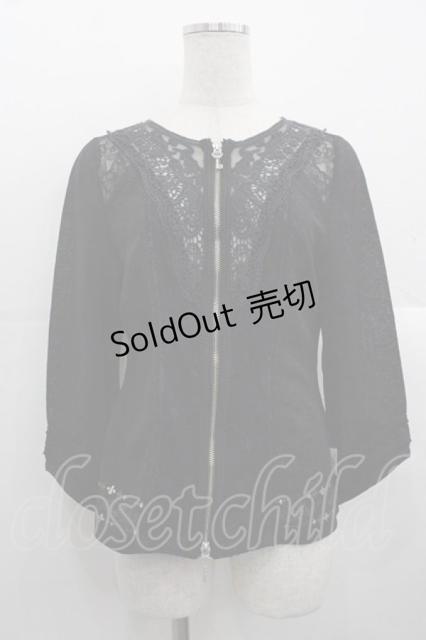 画像1: Rozen Kavalier / レース切り替え透かし封ZIPカーディガン  黒 I-25-10-24-080-OO-TO-SA-ZI (1)