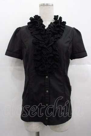 画像: Rozen Kavalier / フリル立ち襟スナップボタン半袖シャツ  黒 I-25-10-24-081-OO-BL-SA-ZI