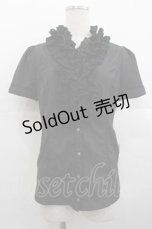 画像: Rozen Kavalier / フリル立ち襟スナップボタン半袖シャツ  黒 I-25-10-24-081-OO-BL-SA-ZI