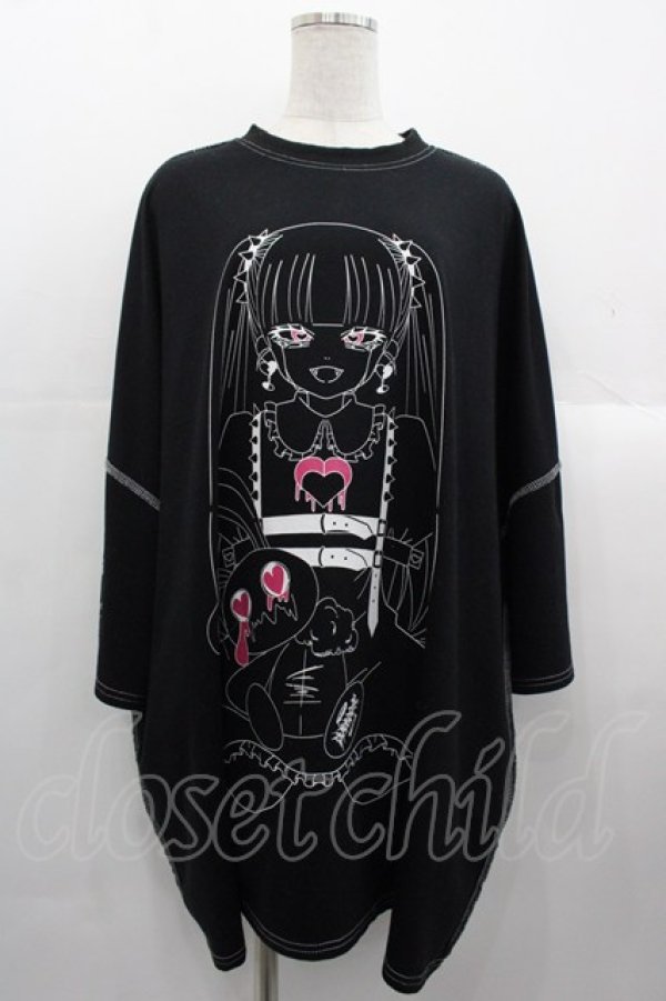 画像1: VOLCAN&APHRODITE / ハーネスGIRLステッチTシャツ  黒Ｘ白 I-25-10-24-085-PU-TO-SA-ZI (1)