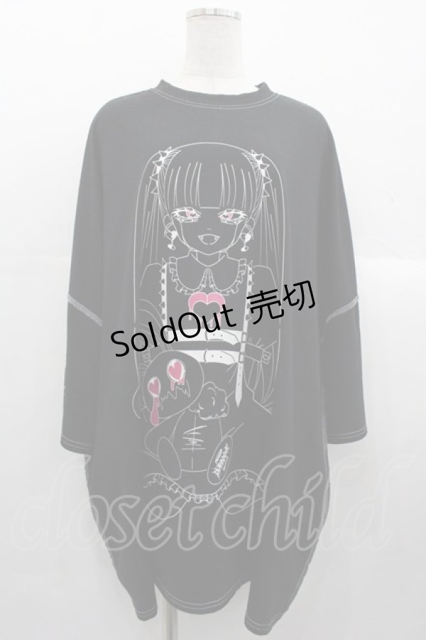 画像1: VOLCAN&APHRODITE / ハーネスGIRLステッチTシャツ  黒Ｘ白 I-25-10-24-085-PU-TO-SA-ZI (1)