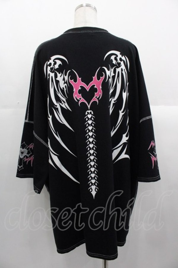 画像2: VOLCAN&APHRODITE / ハーネスGIRLステッチTシャツ  黒Ｘ白 I-25-10-24-085-PU-TO-SA-ZI (2)