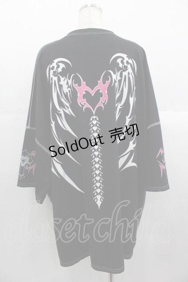 画像2: VOLCAN&APHRODITE / ハーネスGIRLステッチTシャツ  黒Ｘ白 I-25-10-24-085-PU-TO-SA-ZI (2)