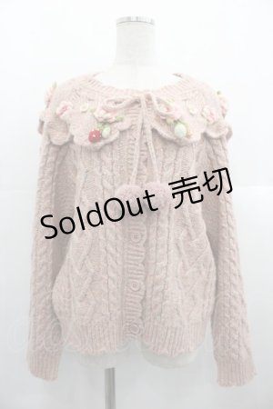 画像: PINK HOUSE / Berry Roseモチーフ付きヨーク編みニットカーディガン  ピンク I-25-10-24-087-LO-BL-SA-ZI
