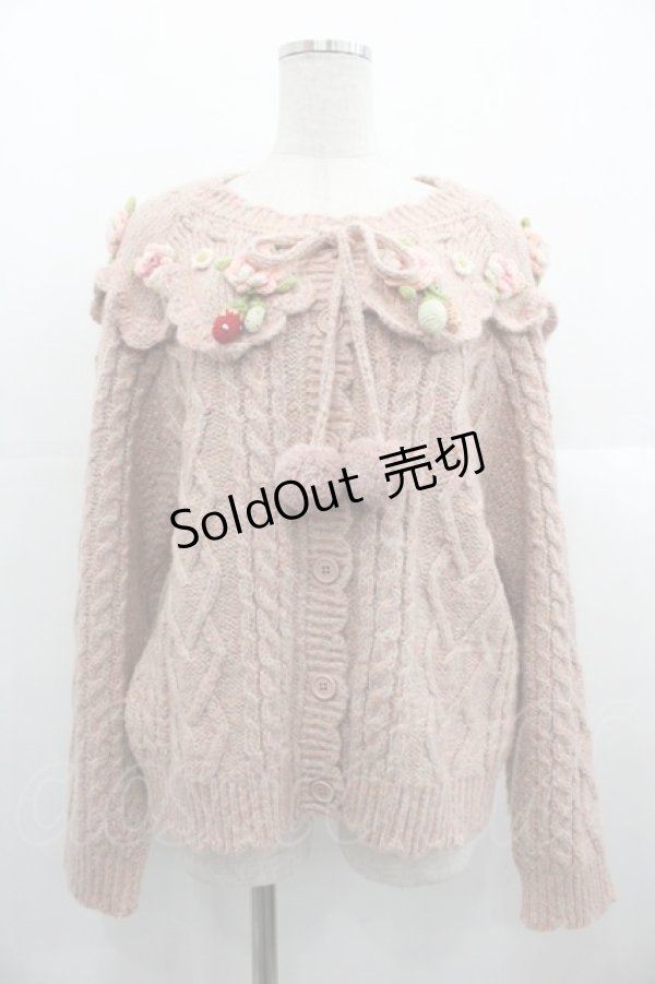 画像1: PINK HOUSE / Berry Roseモチーフ付きヨーク編みニットカーディガン  ピンク I-25-10-24-087-LO-BL-SA-ZI (1)