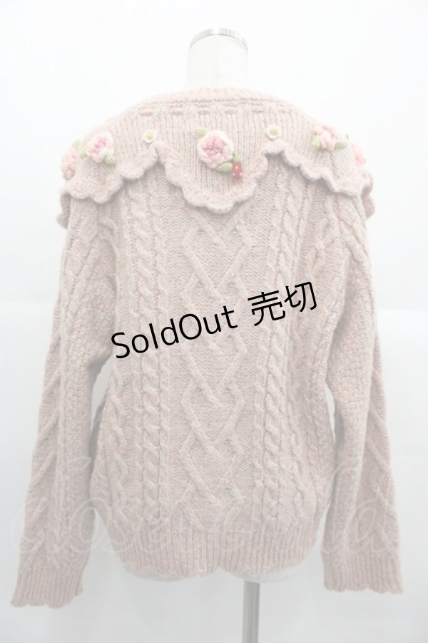 画像2: PINK HOUSE / Berry Roseモチーフ付きヨーク編みニットカーディガン  ピンク I-25-10-24-087-LO-BL-SA-ZI (2)