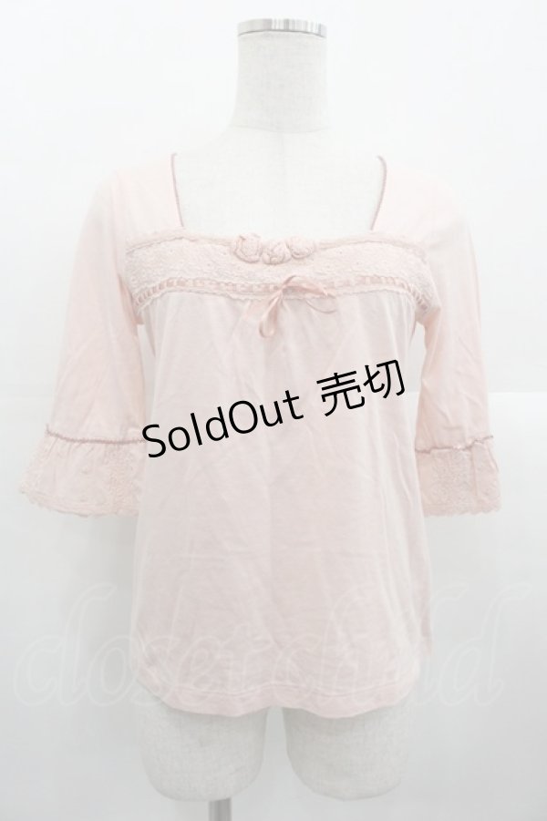 画像1: PINK HOUSE / 薔薇モチーフ付き五分袖プルオーバー M ピンク I-25-10-24-088-LO-TO-SA-ZI (1)