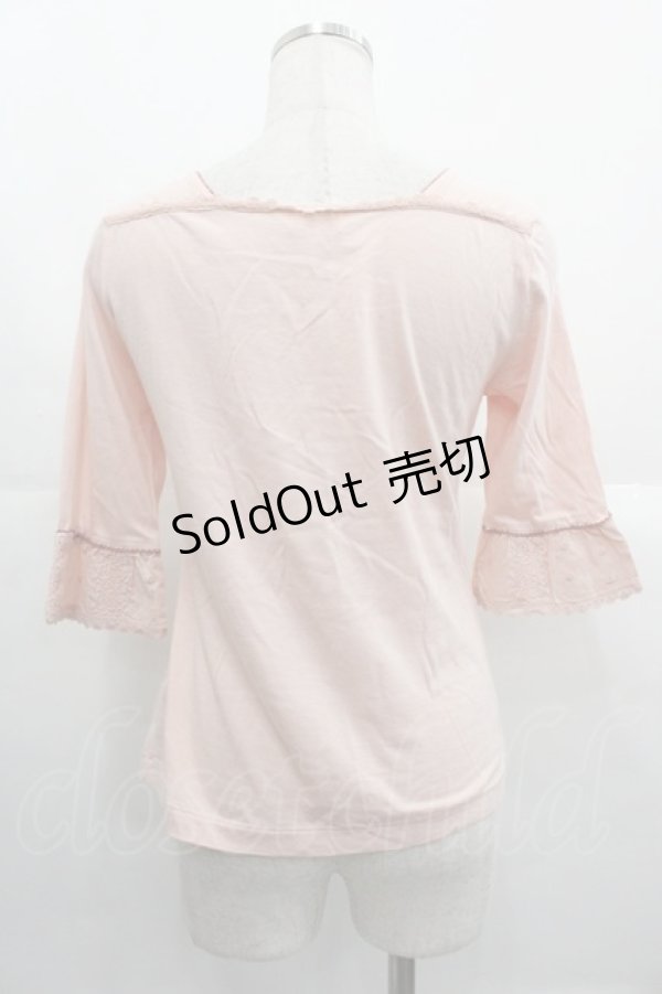画像2: PINK HOUSE / 薔薇モチーフ付き五分袖プルオーバー M ピンク I-25-10-24-088-LO-TO-SA-ZI (2)