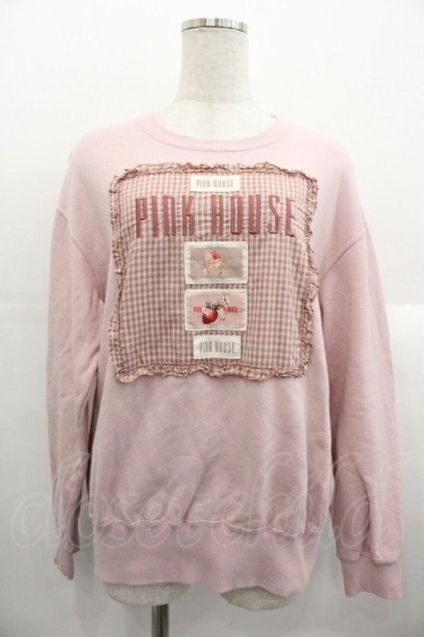画像1: PINK HOUSE / アンティークギンガムゼッケン付きトレーナー  ピンク I-25-10-24-089-LO-TO-SA-ZI (1)