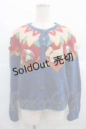 画像: PINK HOUSE / モチーフ付きニットカーディガン  ブルー I-25-10-24-094-LO-TO-SA-ZI